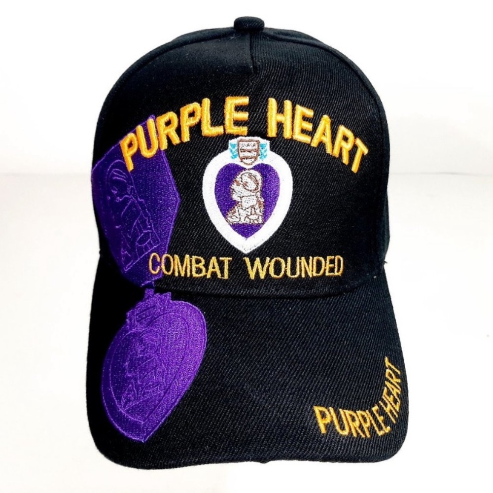 Purple Heart Combat Wounded Men's Cap Ball Hat Bla
